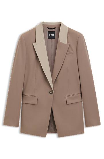 Jakke BOSS Relaxed Fit Blazer with Colour-Blocked Lapels Beige | 50543409