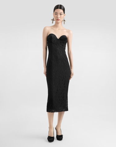 Kjole Dolce & Gabbana Dolce & Gabbana Strapless Lace Midi Dress with Conical Cups Sort | F6TROTFLUCQN0000, 1