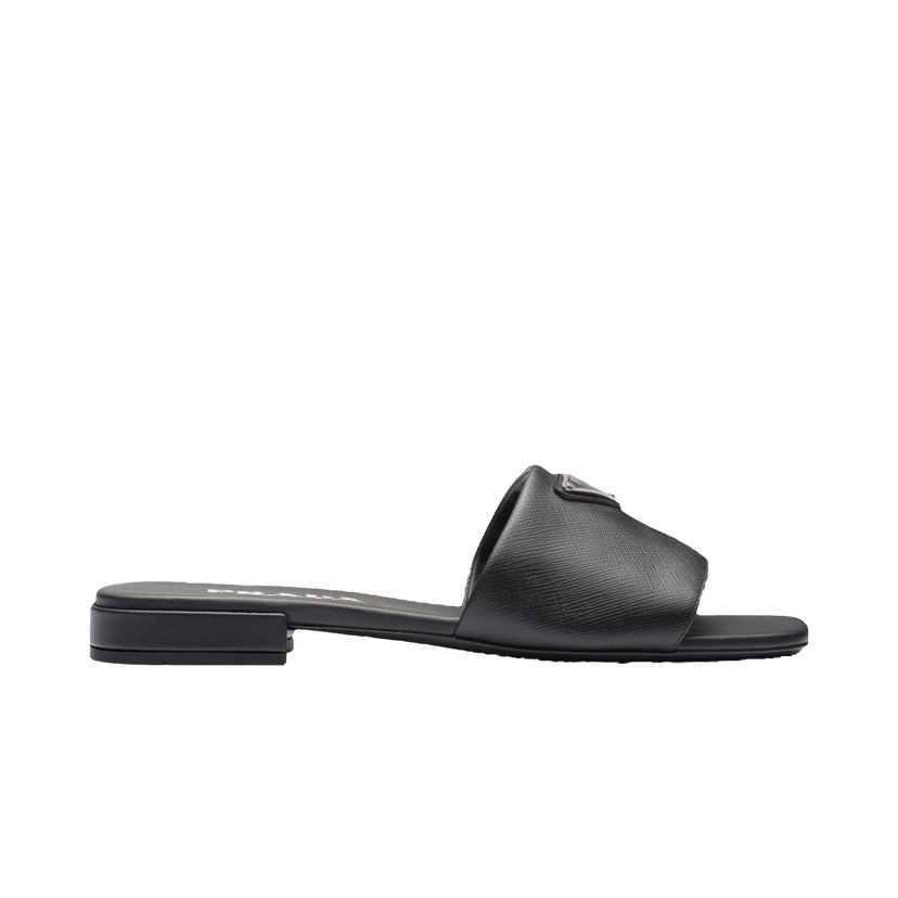 Sneakers og sko Prada Logo Slide Sandals Black Saffiano Leather Sort | 1XX627_053_F0002_F_010