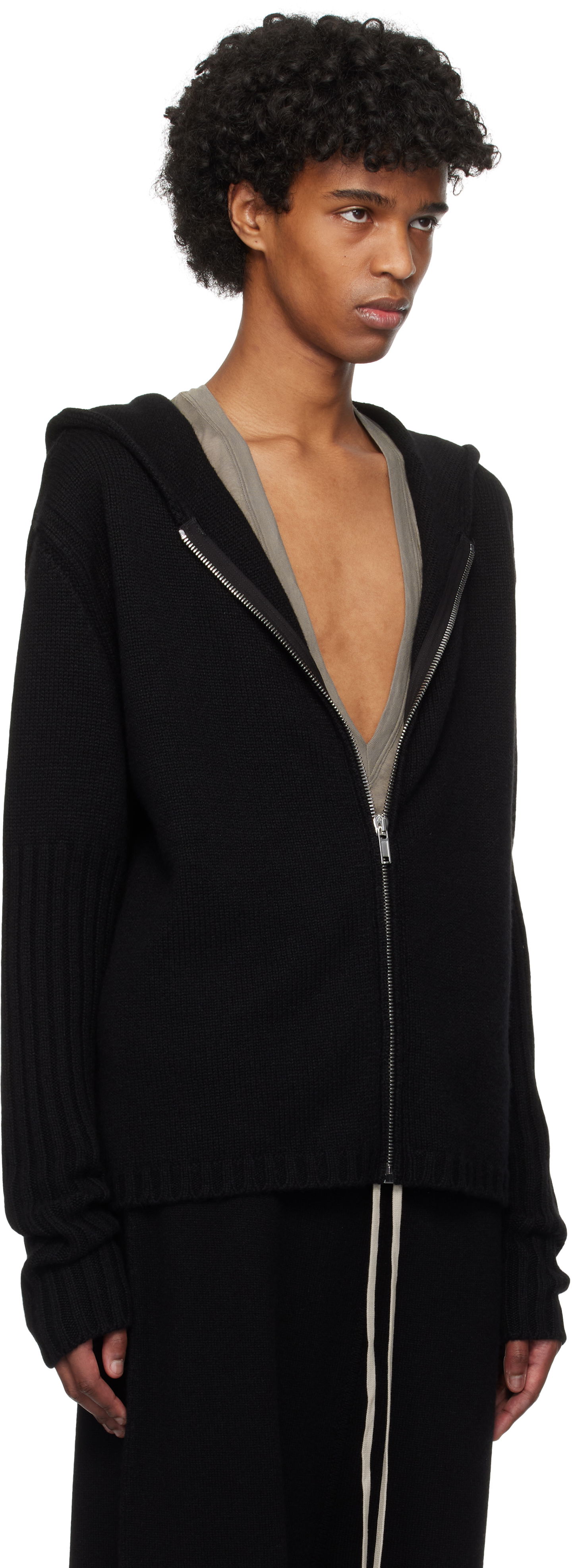 Sweatshirt Rick Owens Rick Owens Hollywood Zipped Knit Hoodie Sort | RU01E5666 KLWS, 1