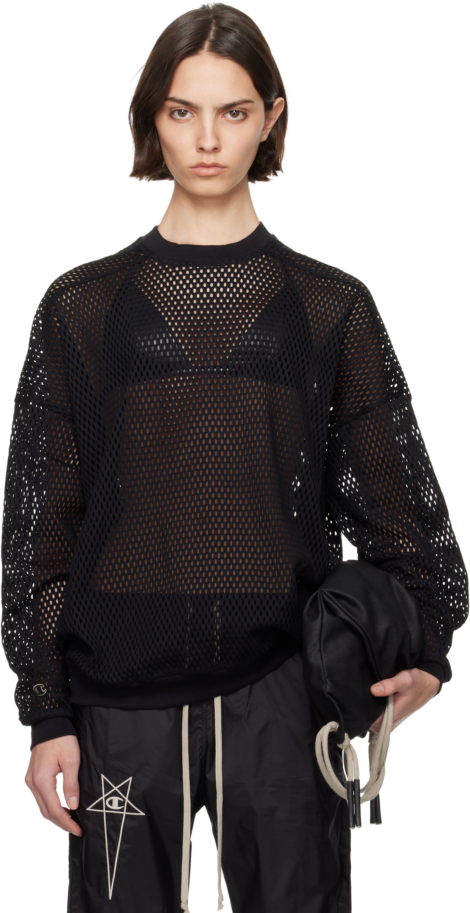 Sweater Rick Owens Rick Owens Champion Edition Jumbo Mesh Sweatshirt Sort | CW01E1670 CHONET, 0