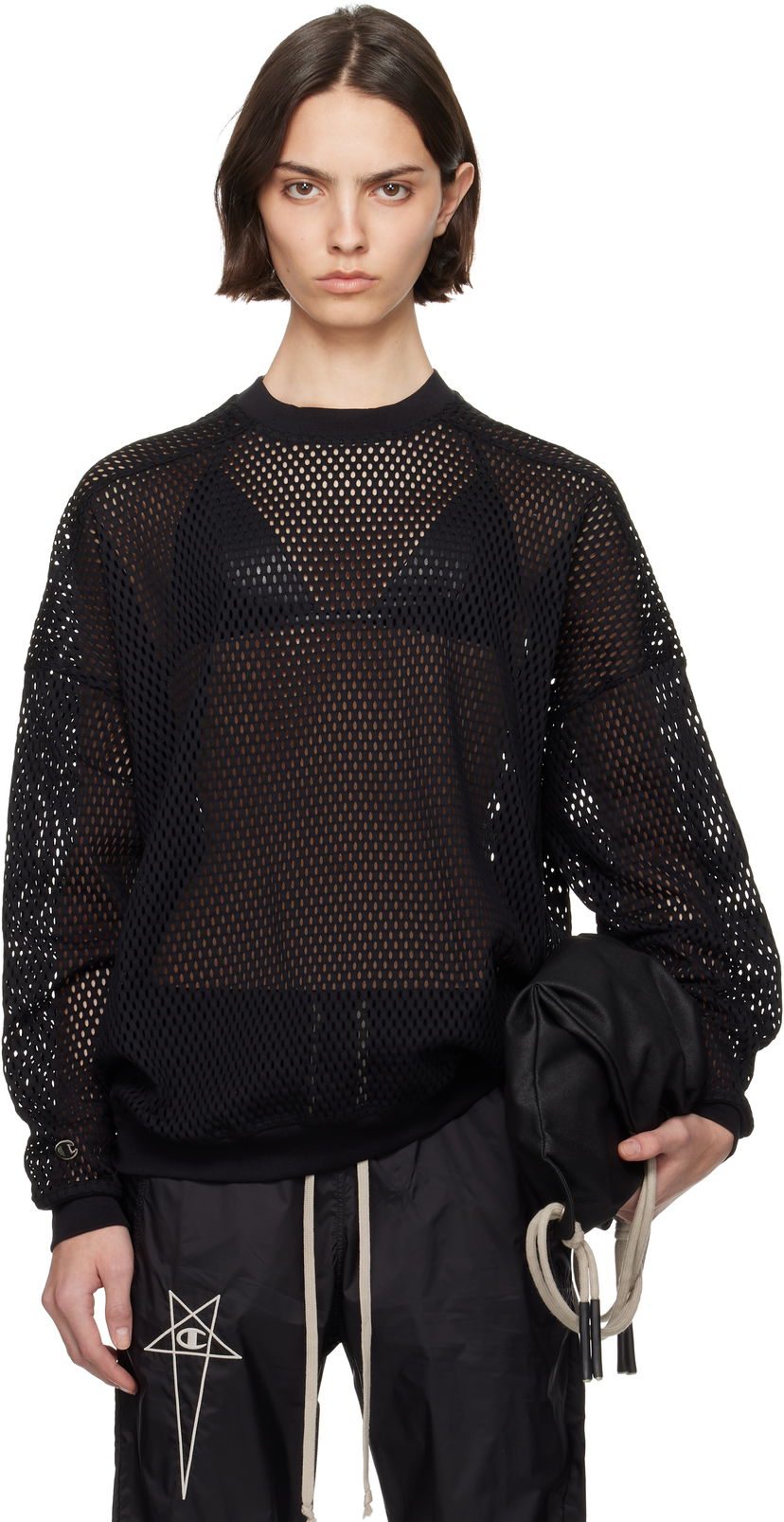 Sweater Rick Owens Rick Owens Champion Edition Jumbo Mesh Sweatshirt Sort | CW01E1670 CHONET