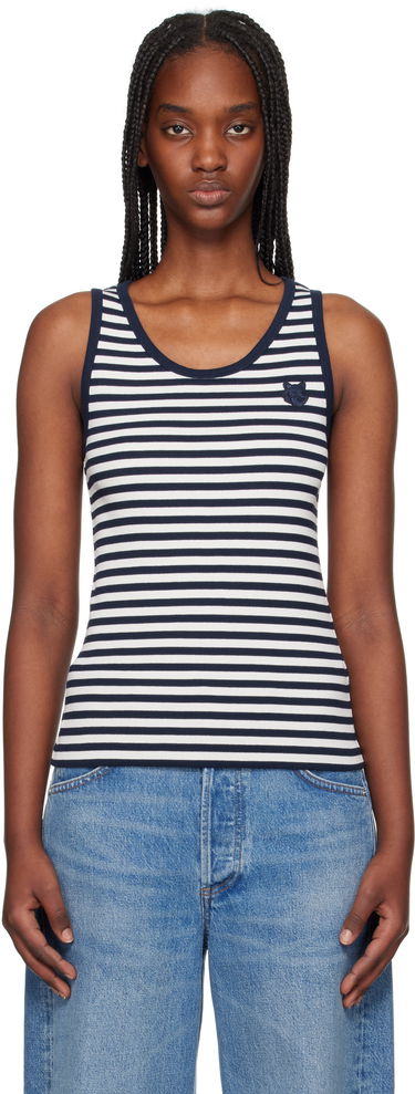 Tanktop MAISON KITSUNÉ Maison Kitsuné Fox Patch Striped Ribbed Tank Top Hvid | OW00609KA0028, 0