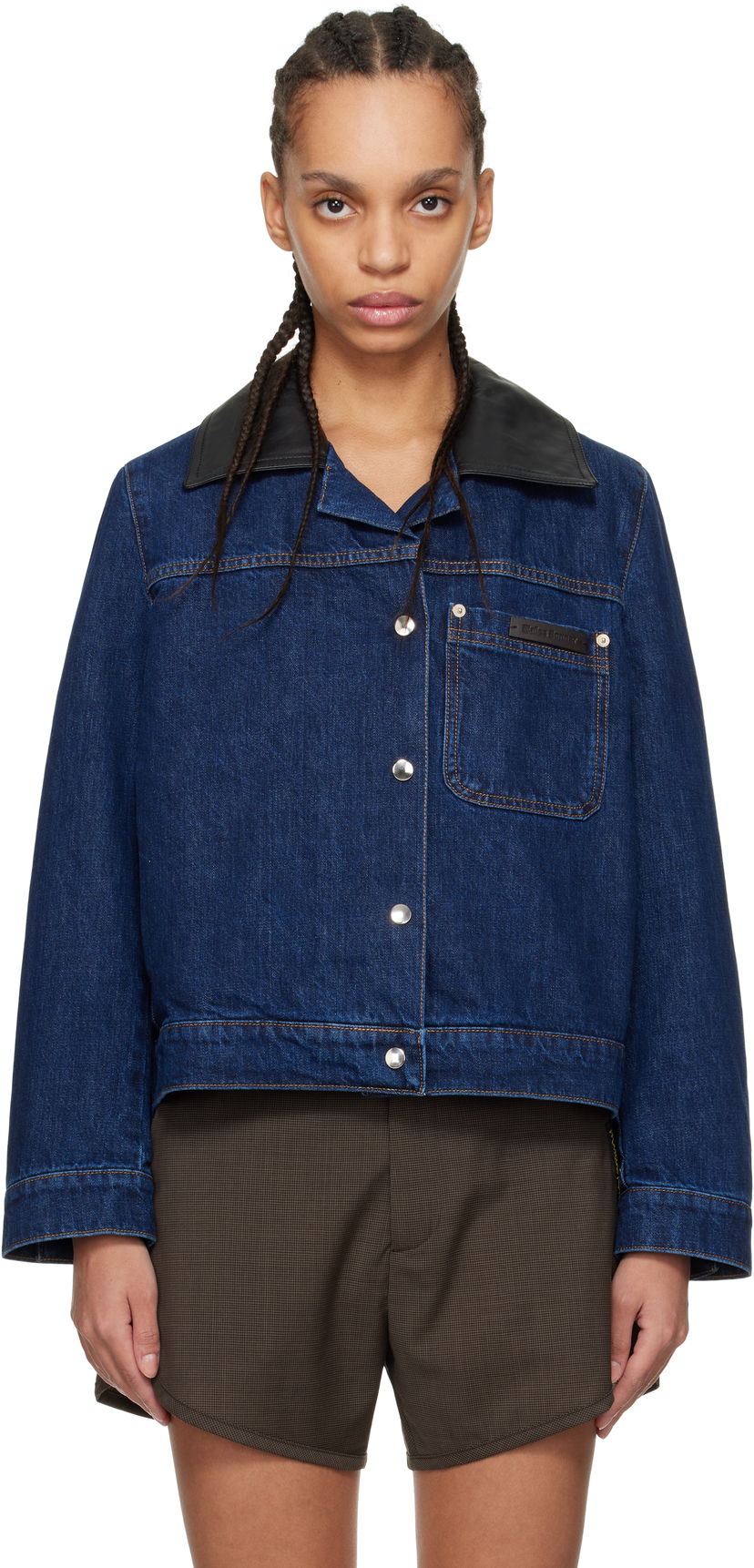 Jakke Wales Bonner Wales Bonner Denim Jacket with Faux Leather Collar Blå | WS25DE14-DE01-599