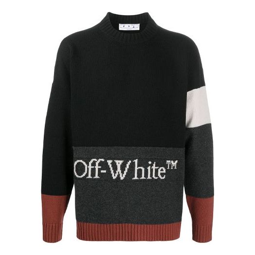 Sweater Off-White FW20 Logo-Knit Colour Block Sweater Sort | OMHE048F20KNI0011001