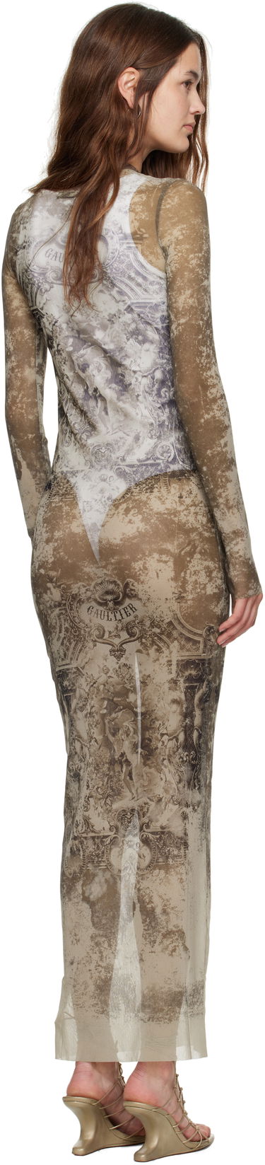 Kjole Jean Paul Gaultier Jean Paul Gaultier 'The Long Médaillon' Mesh Maxi Dress Beige | 25/03-W-DR023-M006P-6965, 2