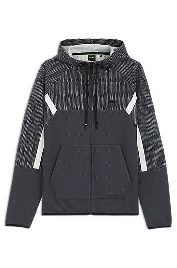 Sweatshirt BOSS Regular-fit Zip-up Hoodie in Quilted Jacquard Grå | 50543130