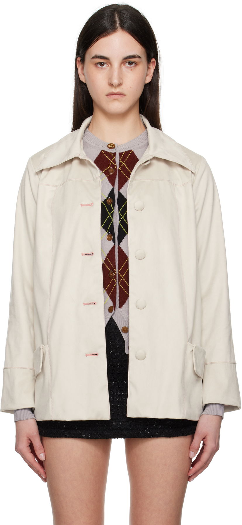 Jakke Anna Sui Anna Sui Buttoned Faux-Suede Coat Hvid | 225N50