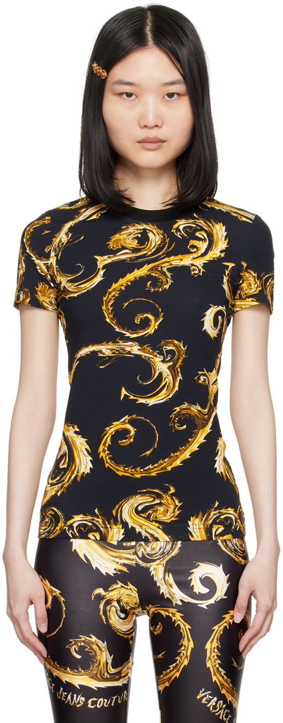 T-shirt Versace Jeans Couture Black & Gold Chromo Couture T-Shirt Sort | E77HAH608_EJS409