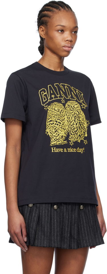 T-shirt GANNI GANNI Owls Relaxed Jersey T-Shirt Sort | T4059, 1