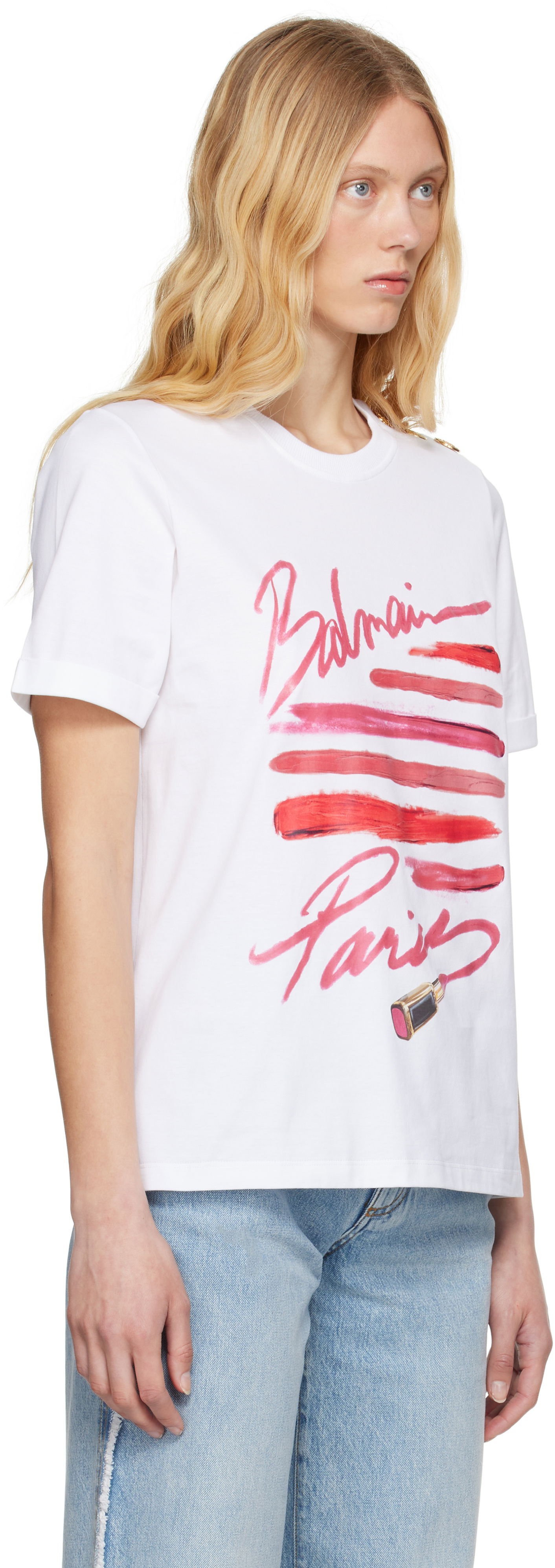 T-shirt Balmain Balmain Lipstick Print T-Shirt Hvid | EF0EF135GE91, 1
