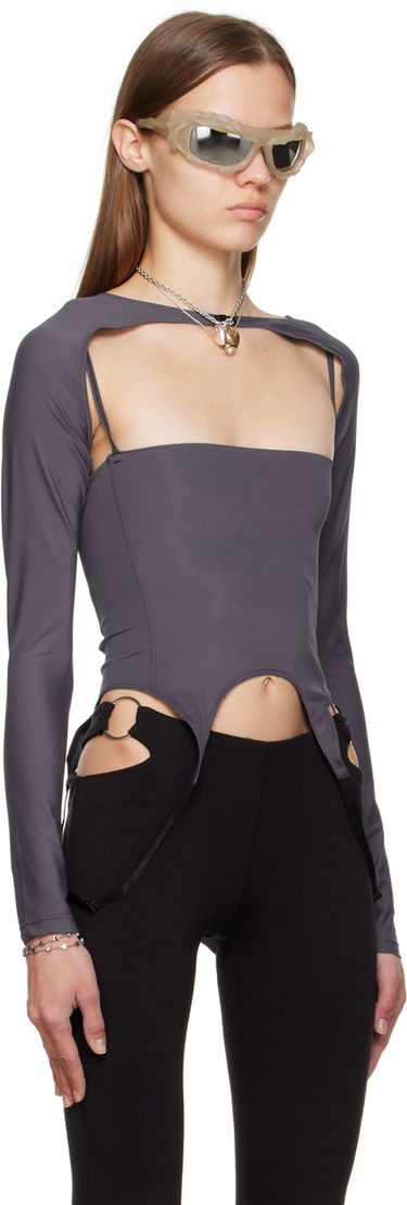 Crop top Miaou Miaou Phoenix Cutout Long Sleeve T-Shirt Grå | 7043TKCHL, 1