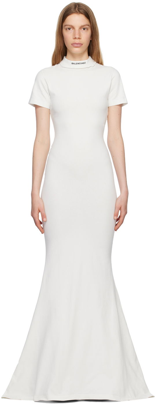 Kjole Balenciaga Embroidered Maxi Dress Hvid | 744730 TMVC3, 0