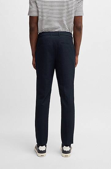 Bukser BOSS Stretch Seersucker Formal Trousers Mørkeblå | 50540791, 1
