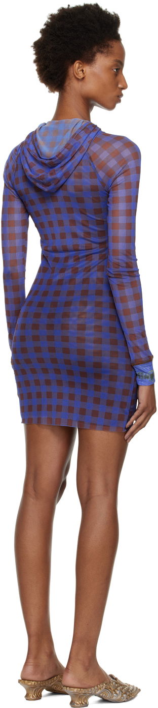 Kjole Ottolinger Ottolinger Checked Hooded Minidress Blå | 101207, 2