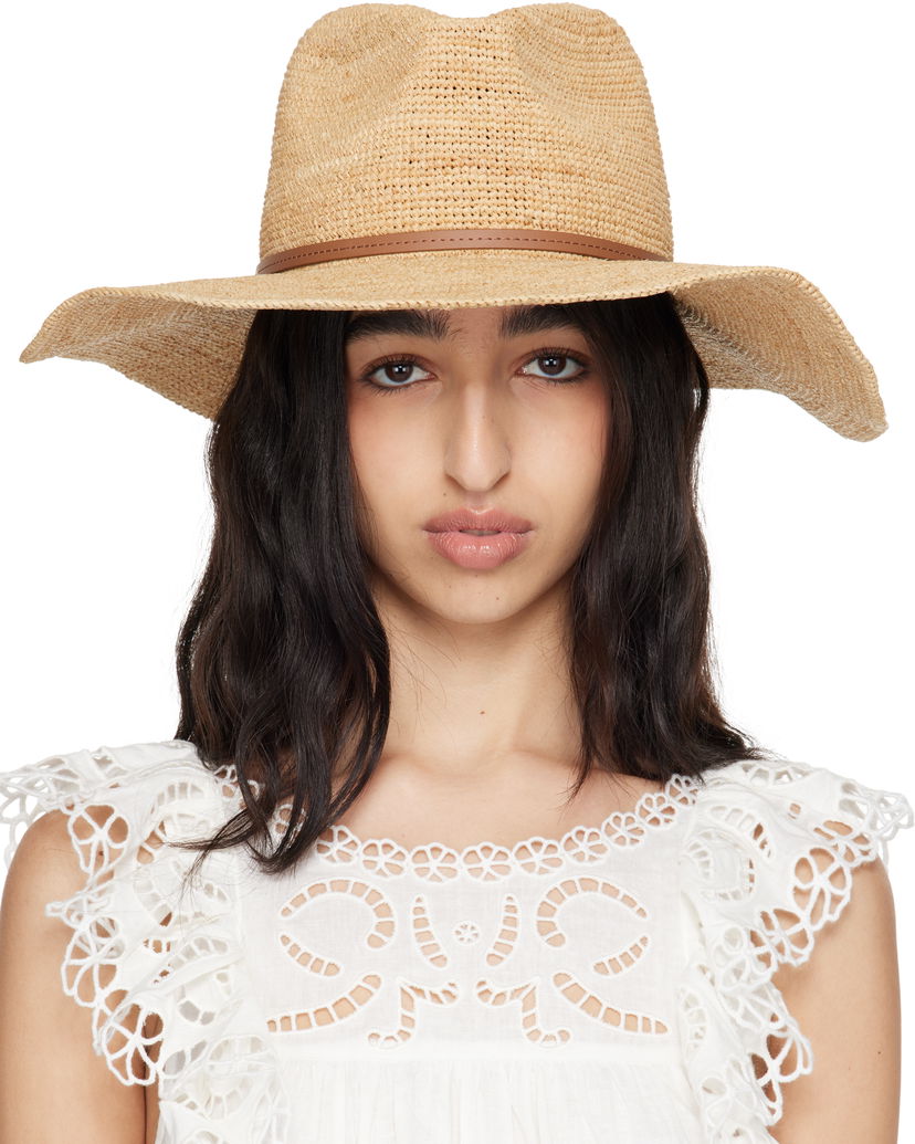 Hat rag & bone rag & bone Leather-Trimmed Wide-Brim Raffia Panama Hat Beige | WJW25SH1015ST15