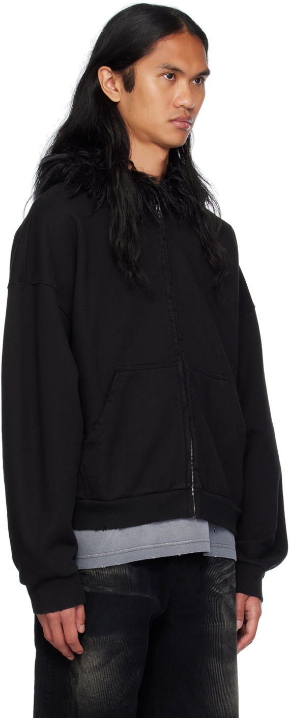 Sweatshirt We11done Faux Fur Trim Zip-Up Hoodie Sort | WD-TJ2-24-811-U-BK, 1