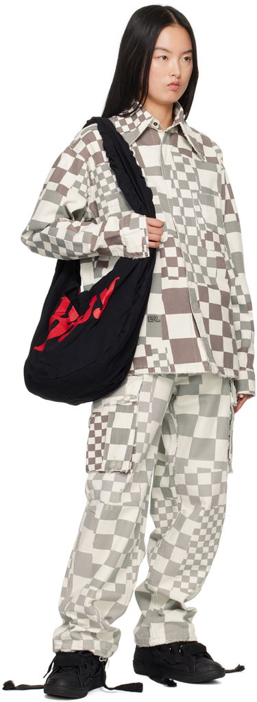 Skjorte ERL Check Print Long Sleeve Shirt Grå | ERL08J010, 3