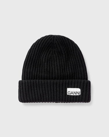 Beanie GANNI Logo Structured Rib Beanie Sort | A4429-099, 2