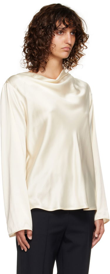 Skjorte Loulou de Saison Loulou de Saison Riddy Draped Satin Blouse Hvid | RIDDY, 1