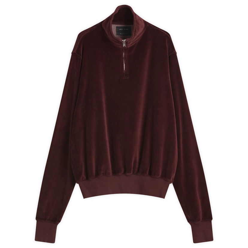 Sweater LES TIEN Les Tien Velour Half Zip Yacht Pullover, Size Large Bourgogne | VL-1114-WRM