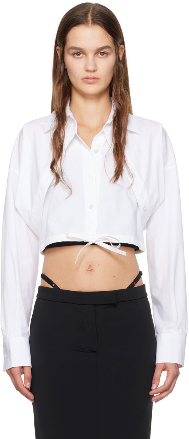 Skjorte Alexander Wang Layered Cropped Tie-Front Shirt Hvid | 4WC1241446