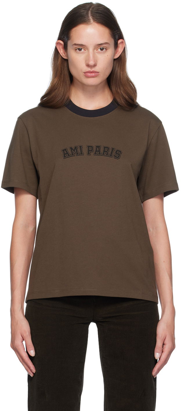 T-shirt AMI Paris Brown Printed Logo T-Shirt Brun | UTS047.724