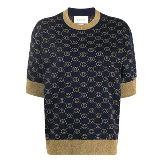 Sweater Gucci Interlocking G Pattern Cotton Knit Top Blå | 605920-XKAHT-4597