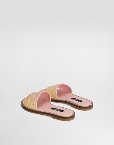 Tilbehør Dolce & Gabbana Dolce & Gabbana Flat Straw Sliders With Logo Lyserød | D11306AU0958L851, 2