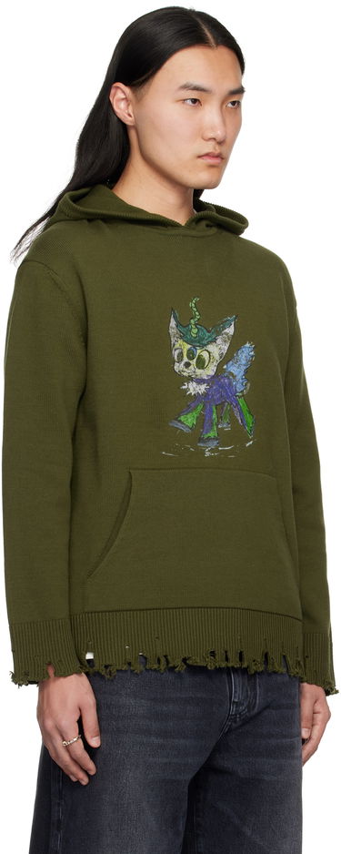 Sweatshirt We11done We11done Grunge Monster Pony Knit Hoodie Grøn | WD-KT0-25-659-U-KK, 1