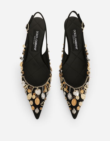 Tilbehør Dolce & Gabbana Dolce & Gabbana Satin Embroidered Slingbacks Sort | CG0801AW1158M691, 3