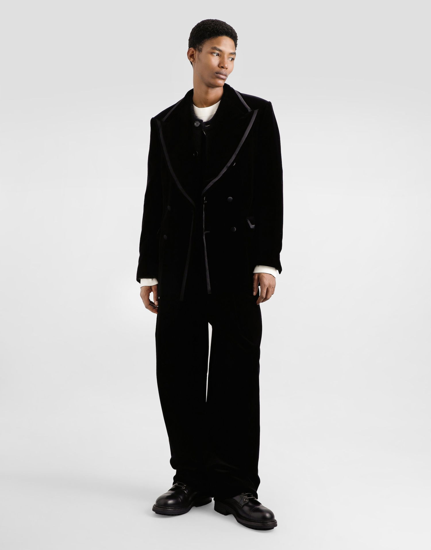 Jakke Dolce & Gabbana Dolce & Gabbana Double-Breasted Velvet Jacket Sort | G2VO8TFUVG7N0000, 1