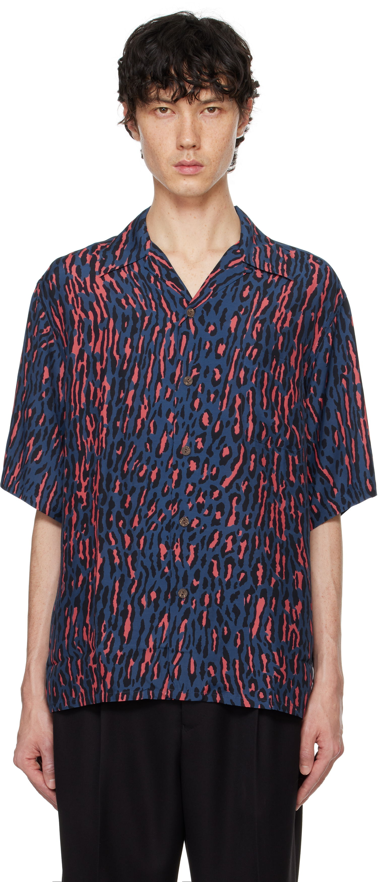 Skjorte WACKO MARIA WACKO MARIA Leopard Print Short Sleeve Shirt Blå | 24FWE-WMS-HI01, 0