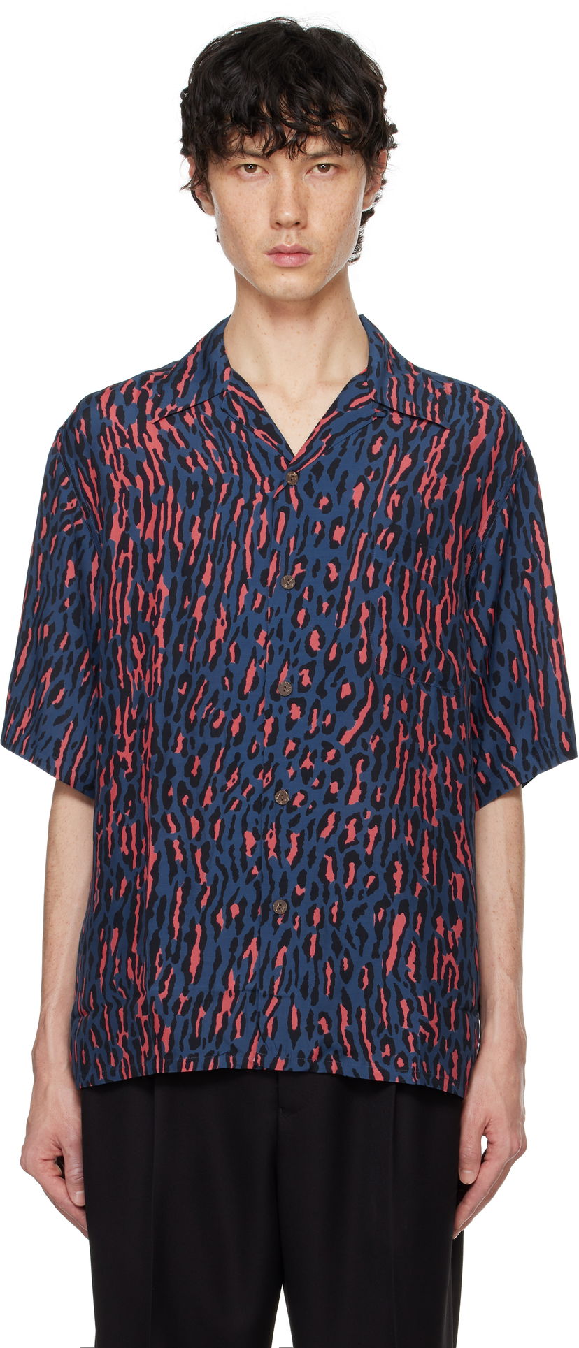 Skjorte WACKO MARIA WACKO MARIA Leopard Print Short Sleeve Shirt Blå | 24FWE-WMS-HI01