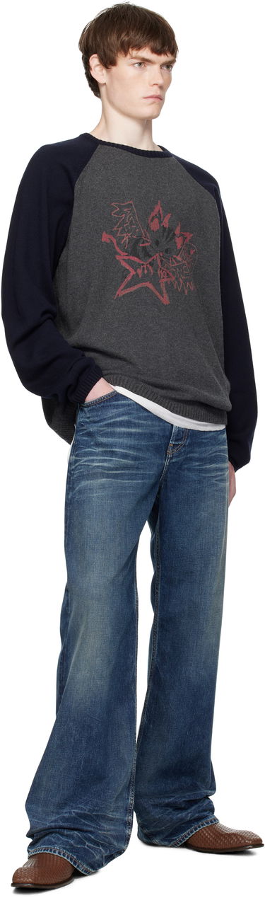 Sweater We11done We11done Printed Raglan Knit Pullover Sweater Grå | WD-KO2-25-659-U-CH, 3