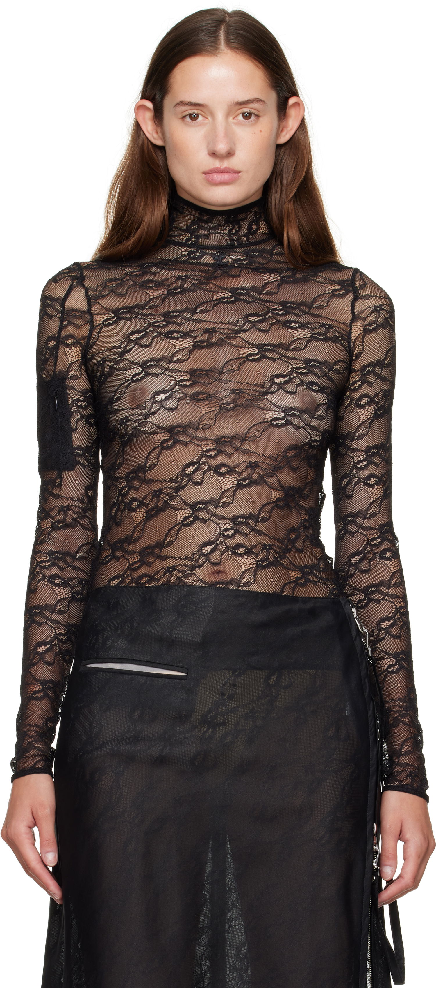 T-shirt Courrèges Courrèges Lace Mock Neck Long Sleeve Top Sort | 325CTO444PA0132, 0