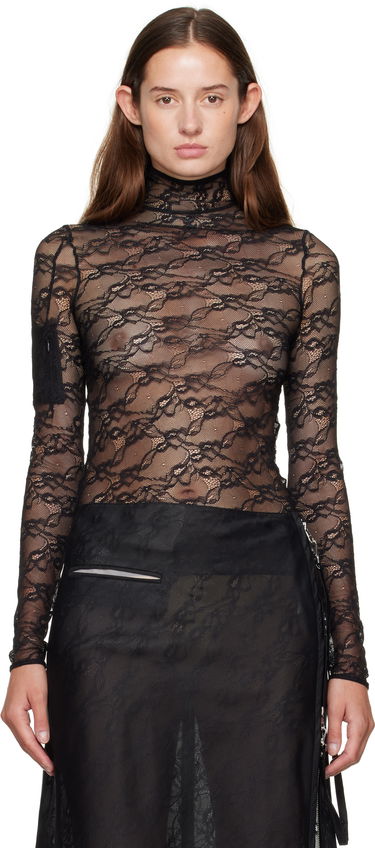 T-shirt Courrèges Courrèges Lace Mock Neck Long Sleeve Top Sort | 325CTO444PA0132, 0