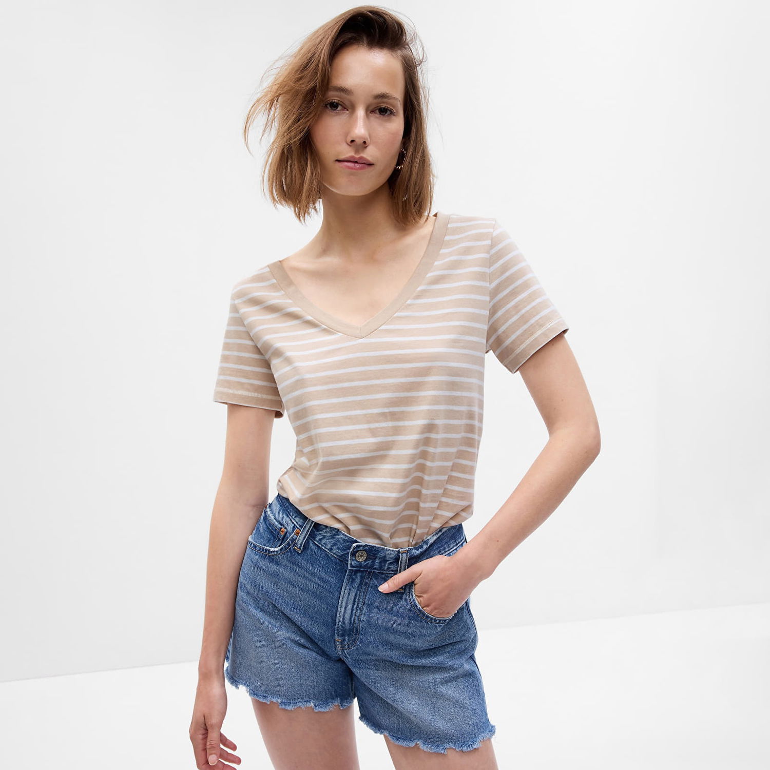 T-shirt GAP Basic V-Neck Tee Beige Stripe Beige | 740140-58, 0