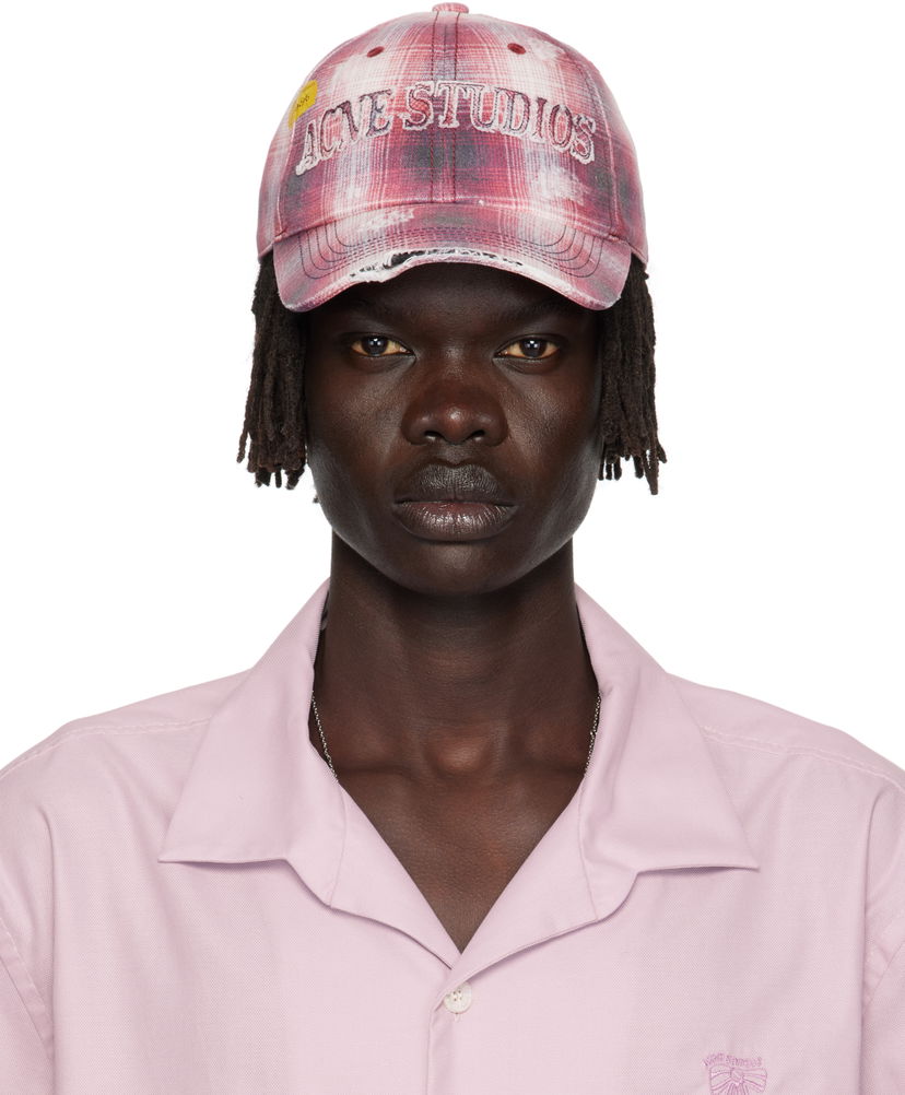 Kasket Acne Studios Distressed Plaid Cap Lyserød | C40411-
