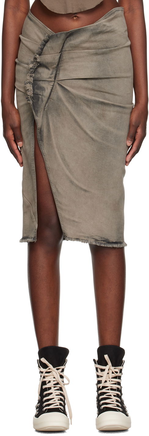 Nederdel Rick Owens DRKSHDW Frayed Denim Midi Skirt Grå | DS02C5341 SDMP, 0