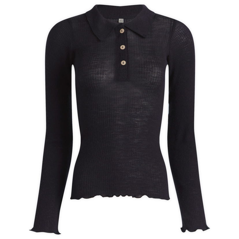 Polo skjorte Baserange Long Sleeve Wool Polo Top, Size X-Small Mørkeblå | TTDLS-WR-WI25