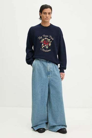 Sweater Drôle de Monsieur Embroidered Floral Graphic Sweatshirt Mørkeblå | E.PO162.WO007.NY, 1