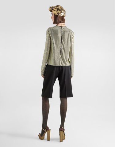 T-shirt Dolce & Gabbana Long-sleeved Crystal Mesh Top Grøn | F7AK6ZFLSK3S0997, 2