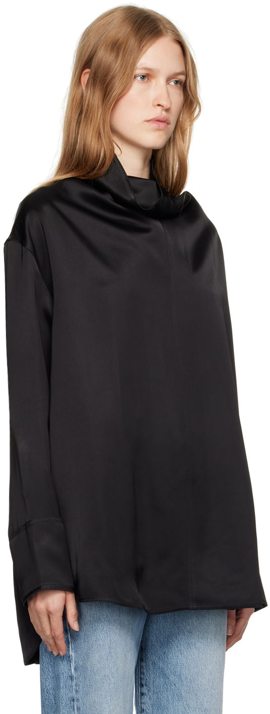 Skjorte TOTEME Funnel Neck Satin Blouse Sort | 244-WRT0371-FB0208, 1