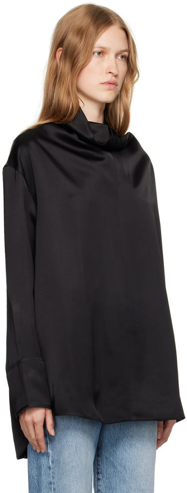Skjorte TOTEME Funnel Neck Satin Blouse Sort | 244-WRT0371-FB0208, 1