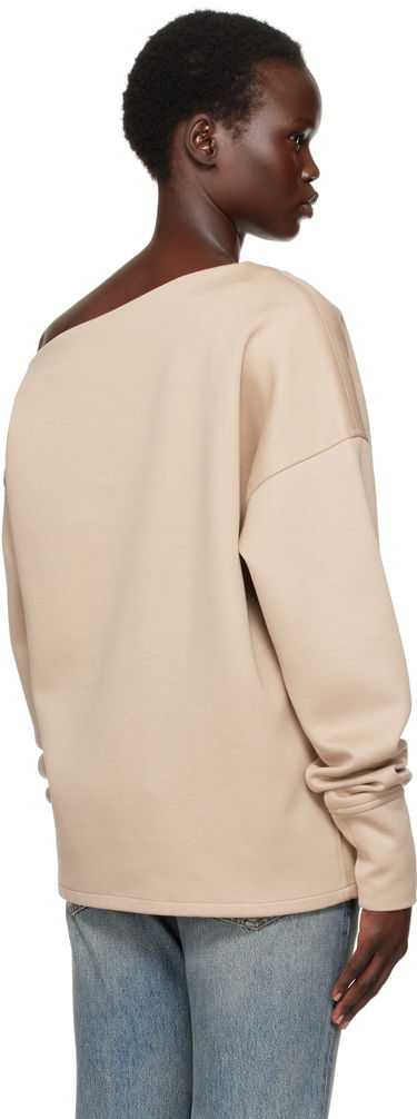 Sweater Balmain Balmain Asymmetrical Jersey Off-The-Shoulder Sweatshirt Beige | EF1HU301JJ69, 2