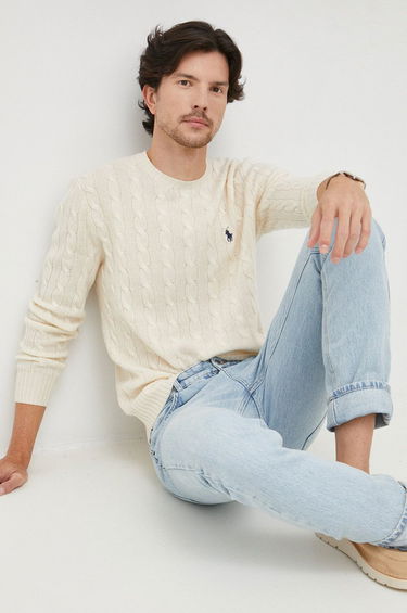 Sweater Polo by Ralph Lauren Logo Embroidered Cable Knit Jumper Beige | 710876762010, 0