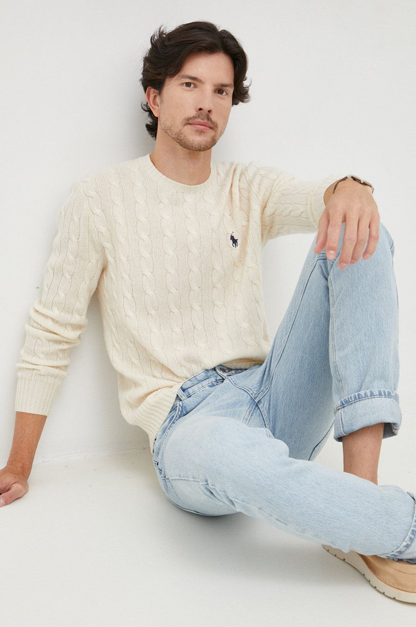Sweater Polo by Ralph Lauren Logo Embroidered Cable Knit Jumper Beige | 710876762010, 0
