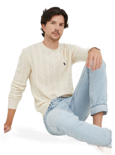 Sweater Polo by Ralph Lauren Logo Embroidered Cable Knit Jumper Beige | 710876762010
