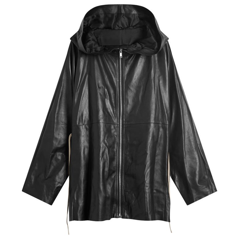 Jakke Rick Owens Rick Owens Zip Front Hooded Leather Jacket Sort | RP02E4745-LBY-09